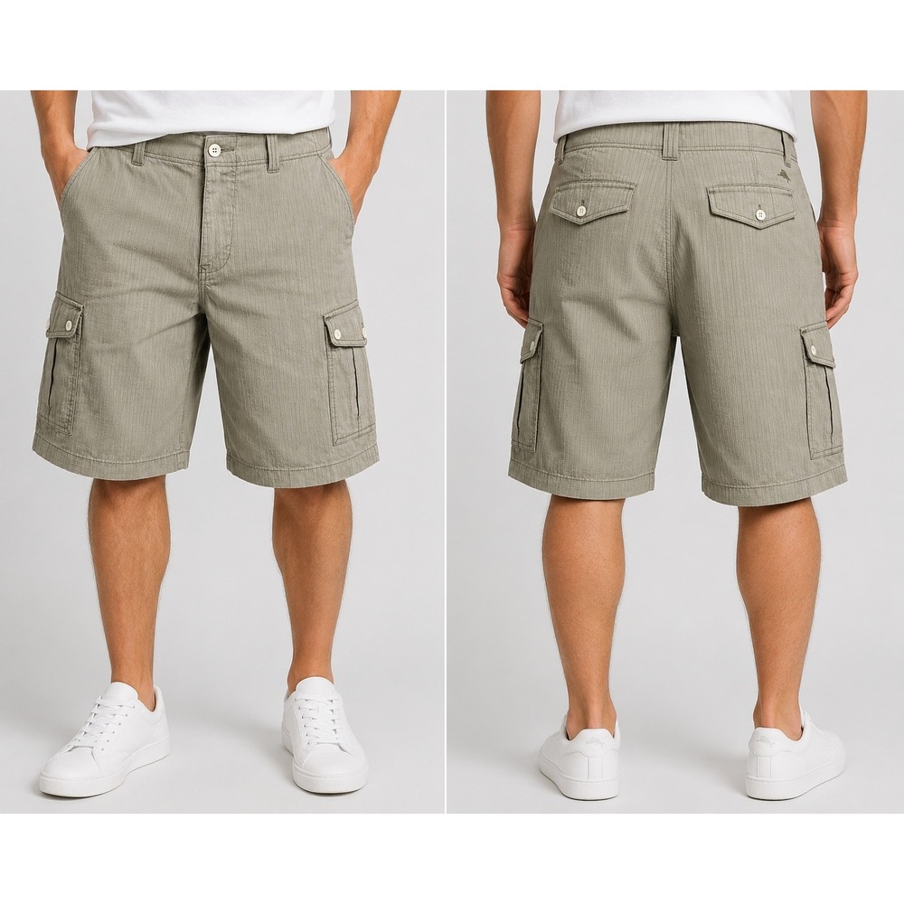 Tommy Bahama Mens 38 Cargo Shorts Tan Textured Cotton Blend Casual Outdoor 3433